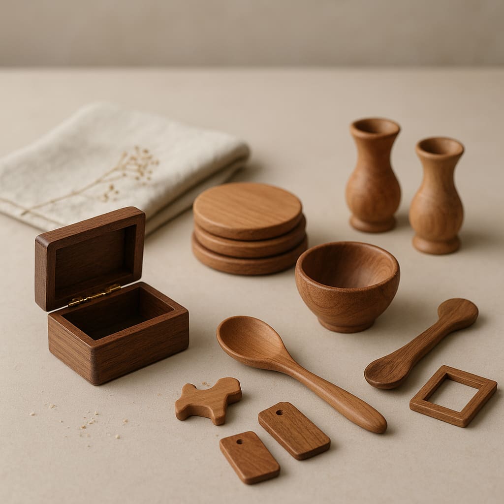 Sortiment handgemachter Holzgeschenke